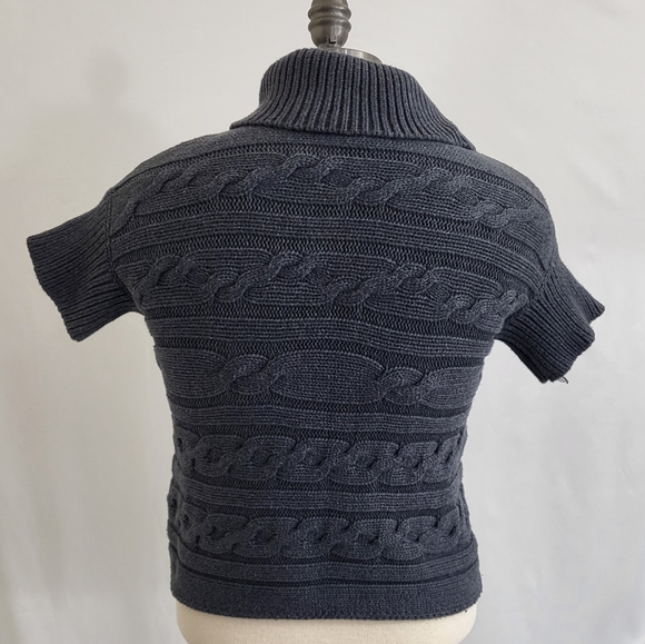 Talbots Women's Petite SP Gray Cable Knit Large Button Collard Cardigan Sweater - Picture 2 of 8